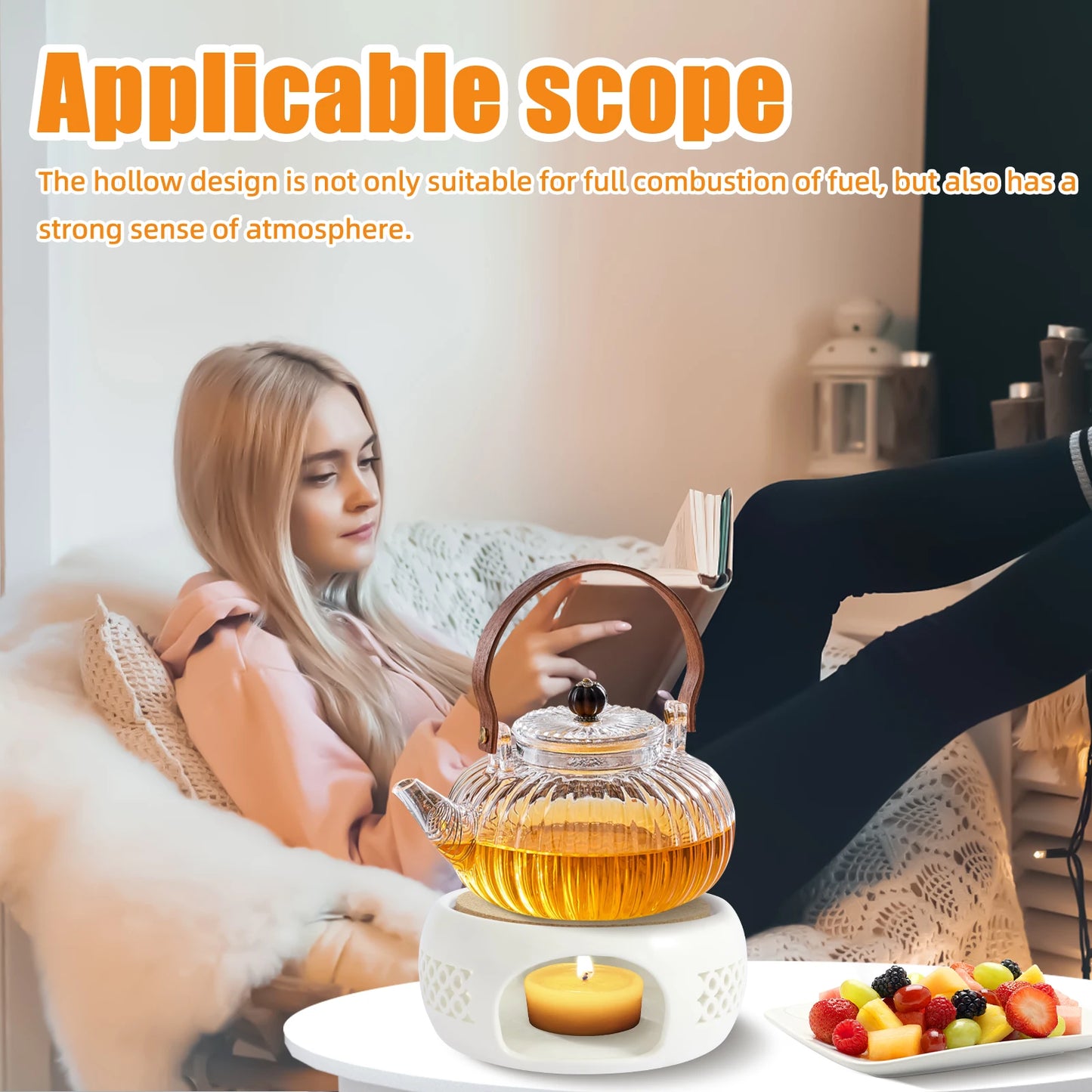 Ceramic Teapot Warmer Hollow Ceramic Teapot Heater with Cork Cushion Heat Resistant Ceramic Coffee Tea Warmer Practical Ceramic