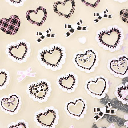 Japanese Bowknot Lace Heart Nail Stickers Self Adhesive Sweet Cool Pink Black Lace Nail Decals Cool Girls Manicure Decorations