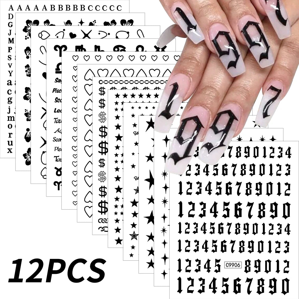 12pcs/set Cute Cartoon Dog/Cat Nail Art Stickers 3D Graffiti Black Cat Dog  Nail Decals 8*10cm Self-Adhesive Cartoon Nail Art Su