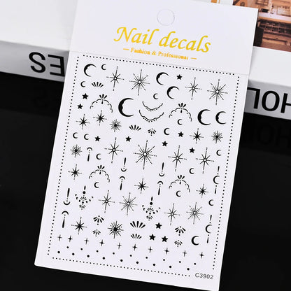 1pcs 3D Bronzing Gold Love Heart Nail Art Stickers Y2K Holographic Stars Sun Starlight DIY Nail Decals Heart Manicure Decoration
