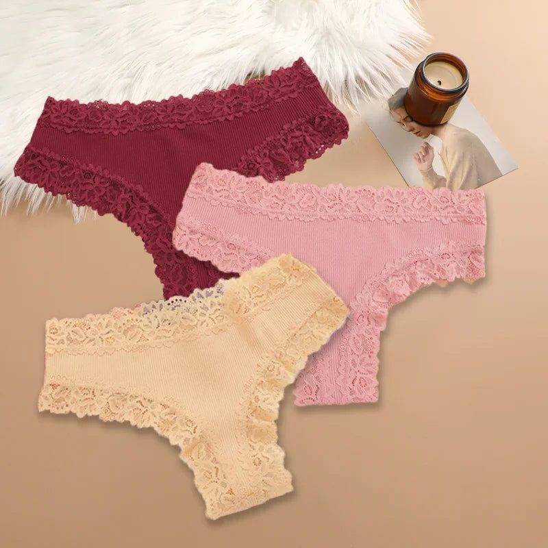 3Pcs/set Women Cotton Lace Panties Floral Intimate Underwear Trendy Patchwork Lace Briefs Female Soft Underpants Lingerie S-XL