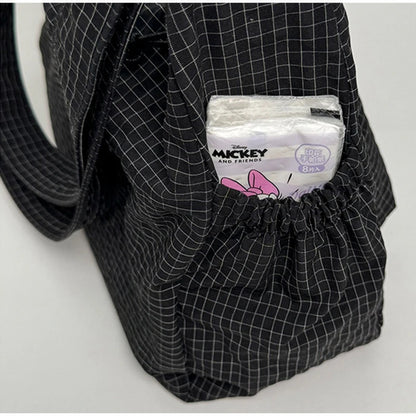 Korean Nylon Shoulder Bag Fashion Simple Plaid Zipper Tote Bag Drawstring Pleated Cloud Bag New Commuter Crossbody Shoulder Bag