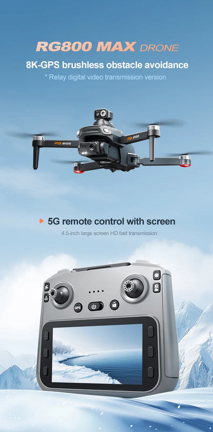 RG800 MAX GPS Drone Professional 8K Camera Aerial FPV Brushless Avoiding Obstacle 5G Relay transmission Screen RC Security Drone