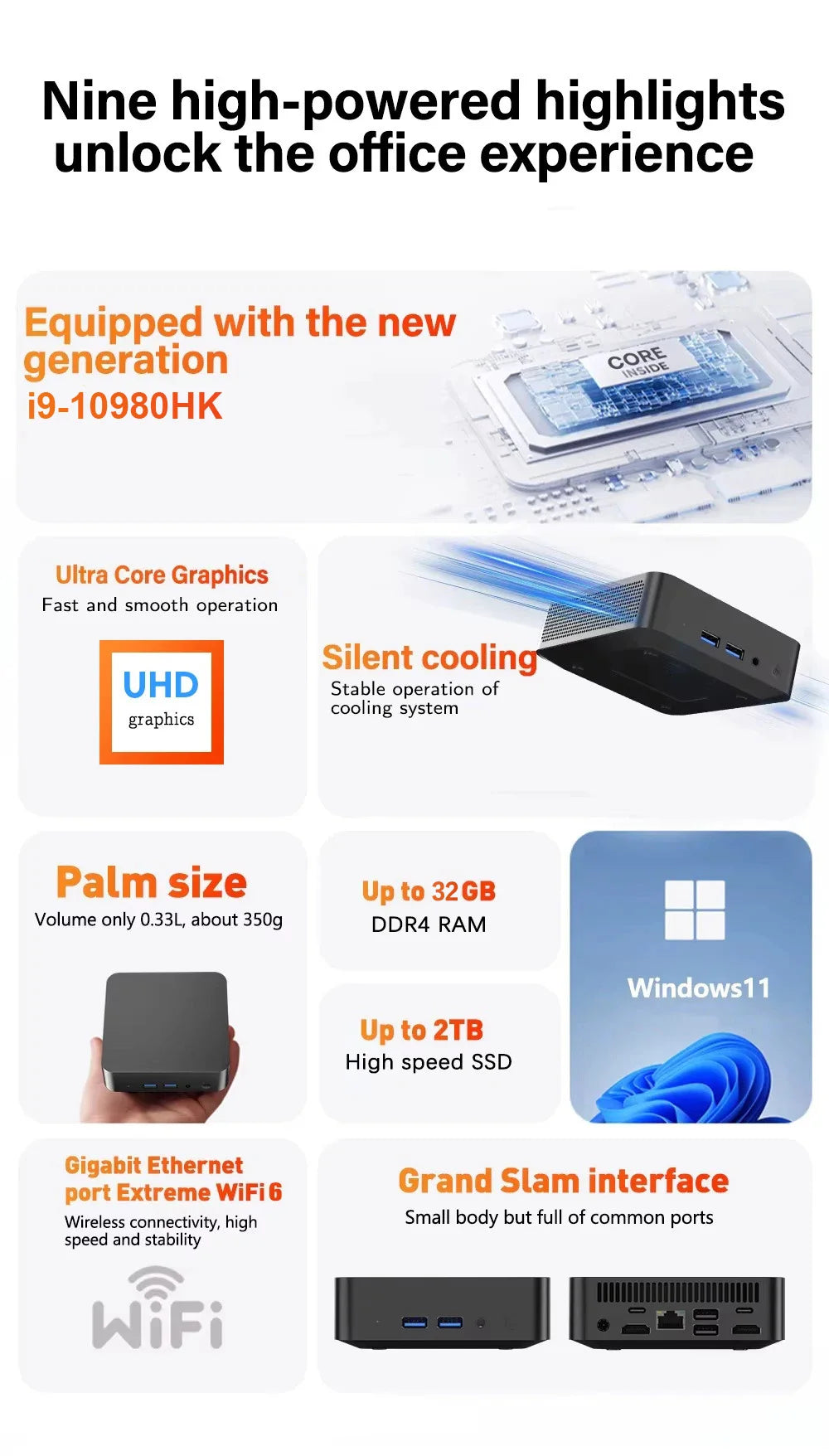 2026 Mini PC Intel Core I9 10980HK N150 Gaming Computer Windows 11 Desktop PC 16GB RAM 1TB 2TB SSD WiFi6 BT5.2 Portable Gamer PC