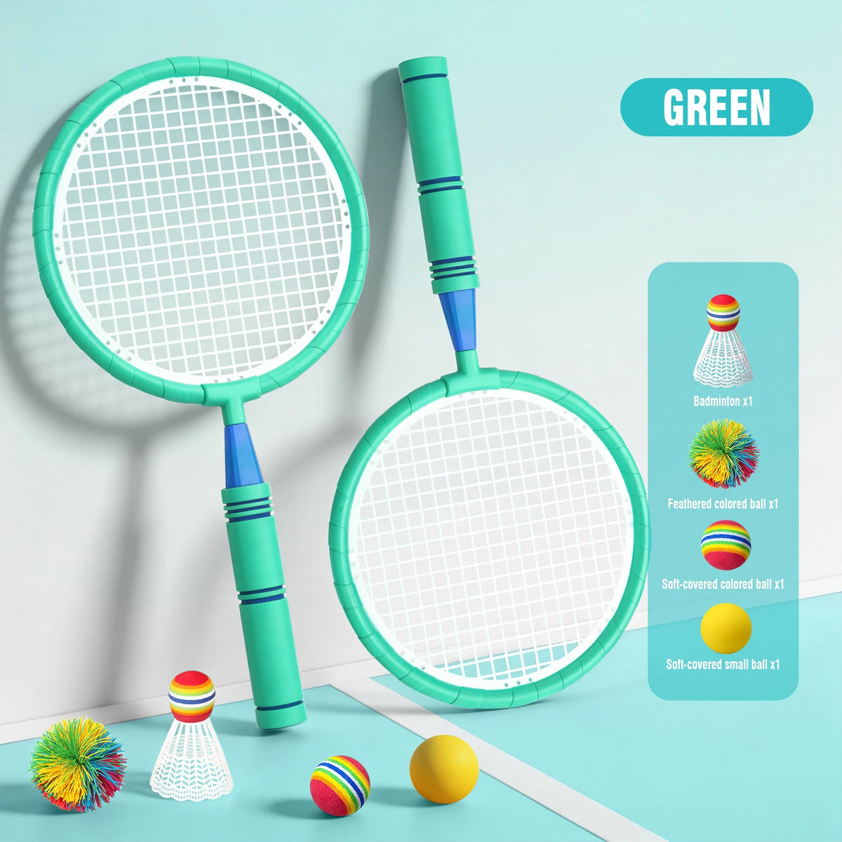 Kids Badminton Racket with Ball Parent-child Indoor Outdoor Sports Toy Training Equipment Children Teens Adult Birthday Gifts