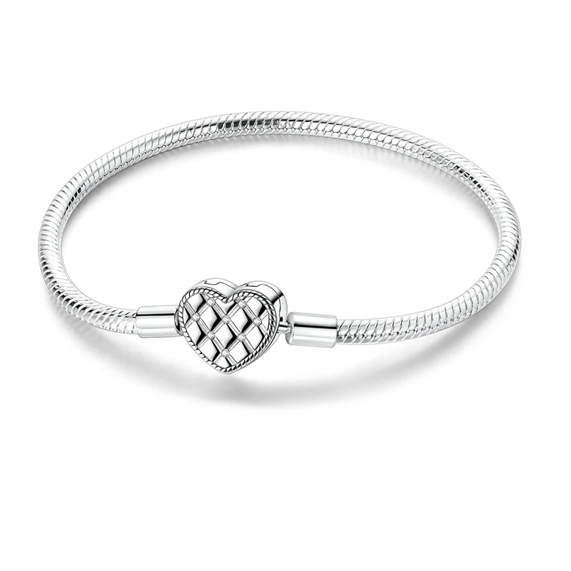 Original 925 Sterling Silver Bracelets 17-20CM Love Heart Flowers Butterfly Charms Beads Bracelet For Women Fashion Jewelry Gift