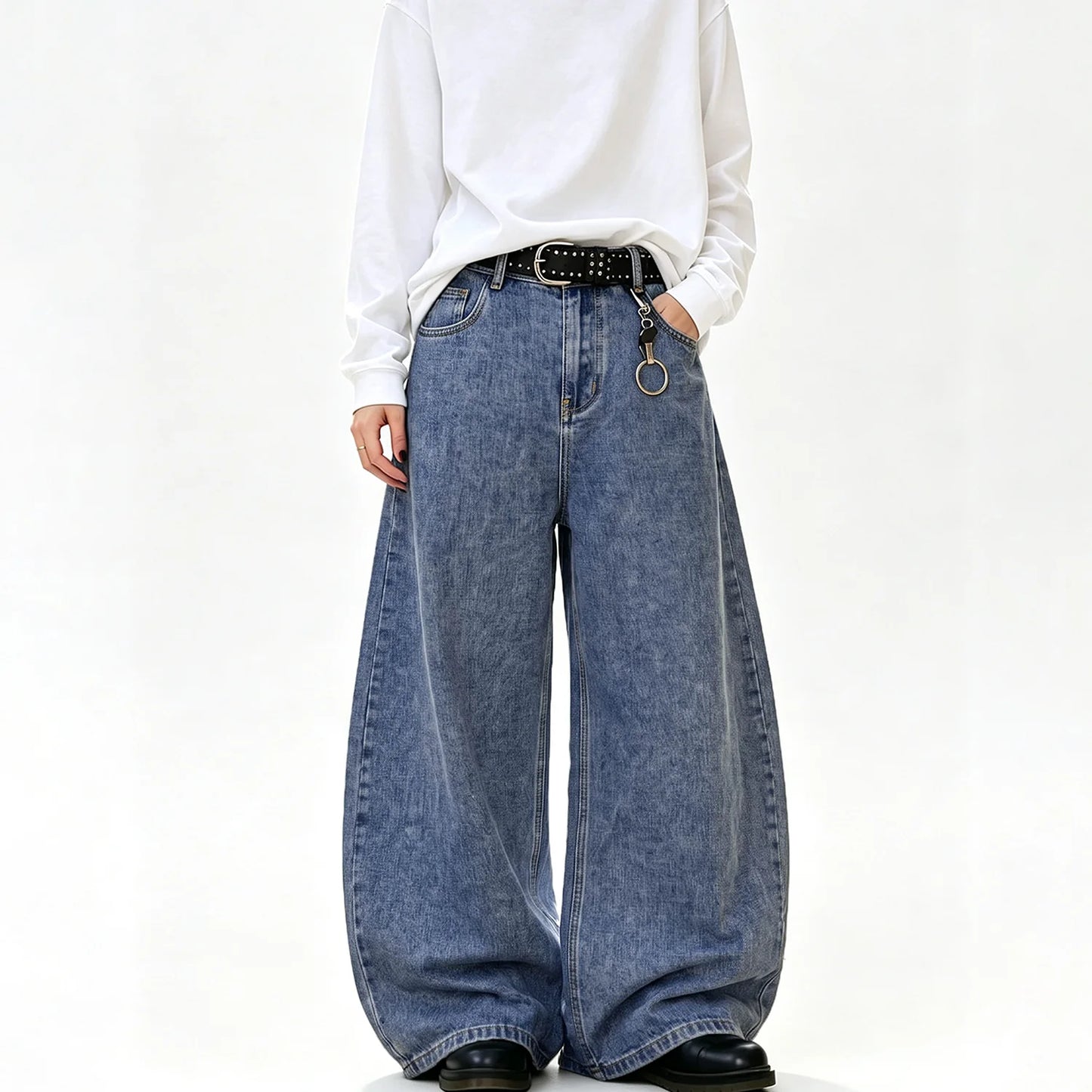 High Streets Spring Summer Men's Jeans American Baggy Wide Leg Curved Knife Denim Pants Loose Solid Color Male Trendy Trousers