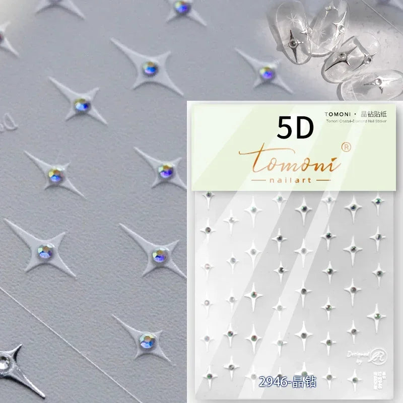 1 piece  5D silver nail stickers metal mini star nail art stickers high quality exquisite decals self-adhesive nail art stickers