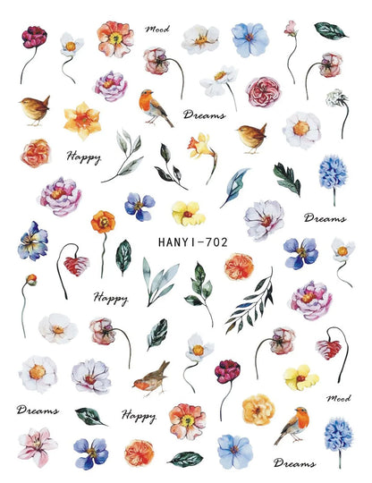 3d Nails Art Decals Spring Fruits Pink Full Tips Peony Magnolia Flowers Adhesive Sliders Stickers Decoration For Nails Manicure