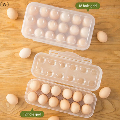〔W〕1Pc 12/18 Grid Egg Storage Box With Lid Kitchen Refrigerator Egg Box Egg Drop Rack Household Fridge Egg Organizer Egg Tray