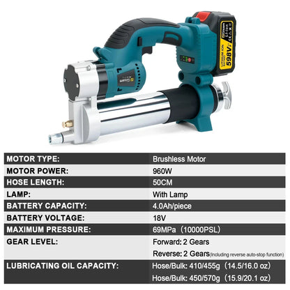 Gisam 10000PSI Brushless Electric Grease Gun Kit Electric High-Performance Grease Gun Set Power Tool For Makita 18v Battery Pins