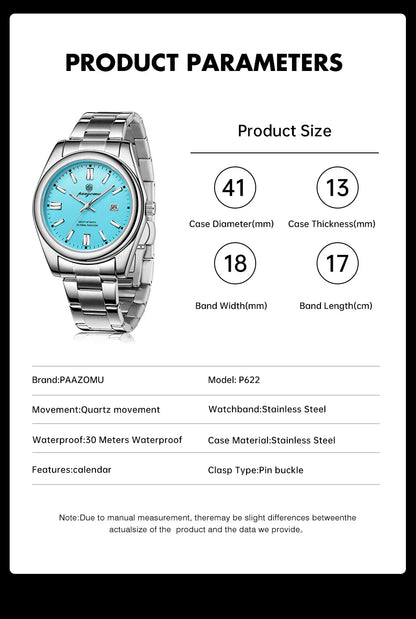2026 PAAZOMU Fashion Men Stainless Steel Watch Luxury Calendar Quartz Wrist Watch Business Watches Man Clock relogio masculino