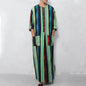 New Men Islam Qamis Muslim Striped Robes Long Sleeve Button-down Arabian Kaftan Suit Middle East Dubai Abaya Summer Man Clothing