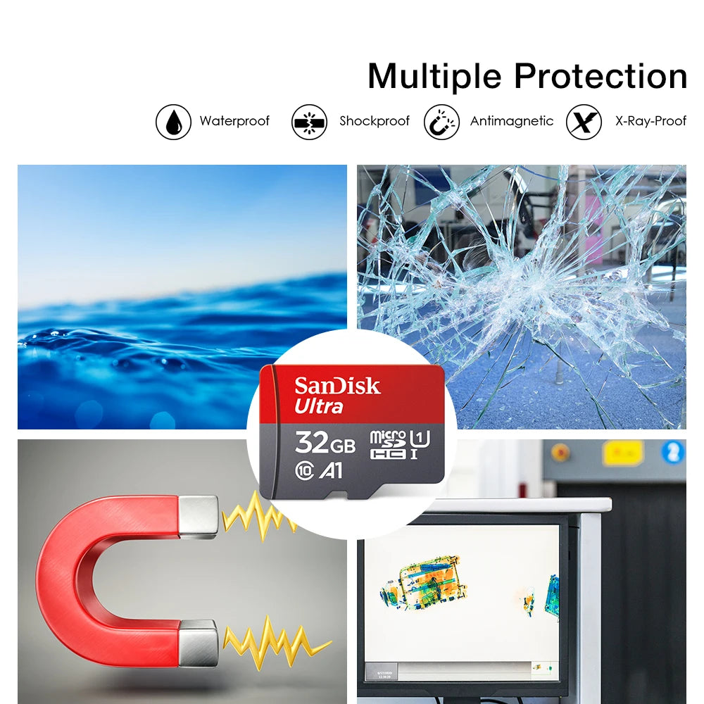 100% Original SanDisk Memory Card 256GB 128GB 64GB 32GB A1 Micro SD Card Class 10 UHS-1 TF Flash Card for Samrtphone/PC