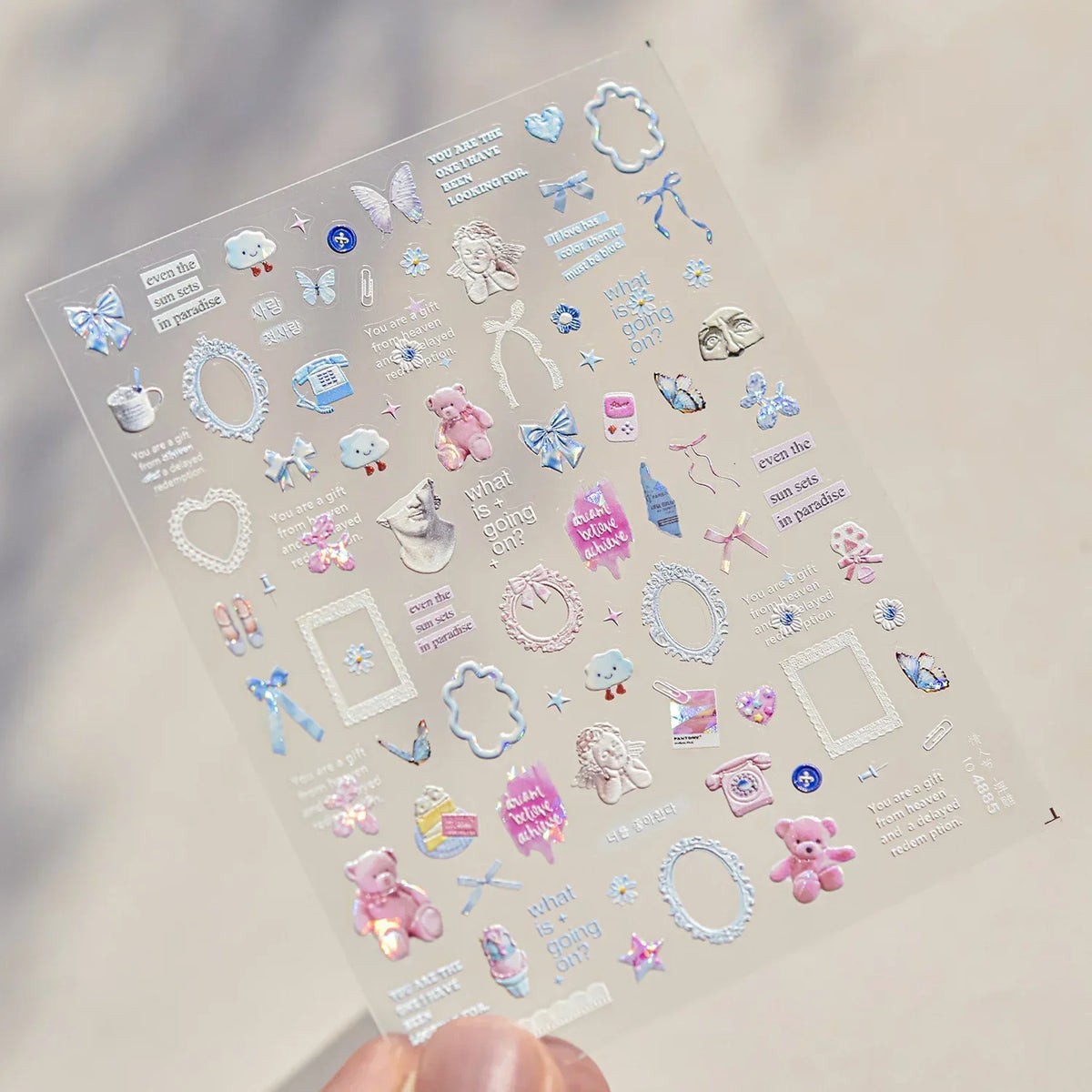 Collage Text English Letter Musical Note Star Graffiti Colorful 5D Love Heart Bowknot Nail Art Sticker Adhesive Manicure Decals