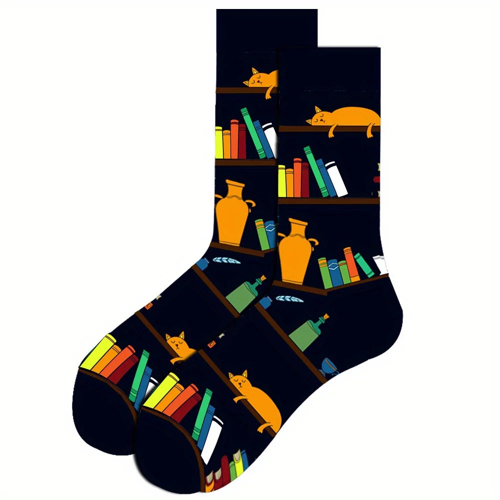 1 pair of men's cartoon printed tool pattern with unique and personalized long socks men  socks