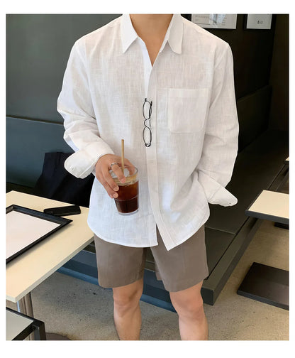Men's Cotton Linen Shirt Wrinkle Free Casual Breathable Long Sleeve Shirt for Men Sun Protection Comfortable Boho Style Shirt