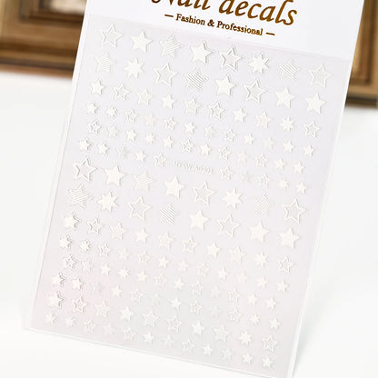 Black White Star 3D Nail Art Sticker Y2K Pentagram Self-Adhesive Decals Laser Shiny Glitters Starlight Manicure Ornaments Slider