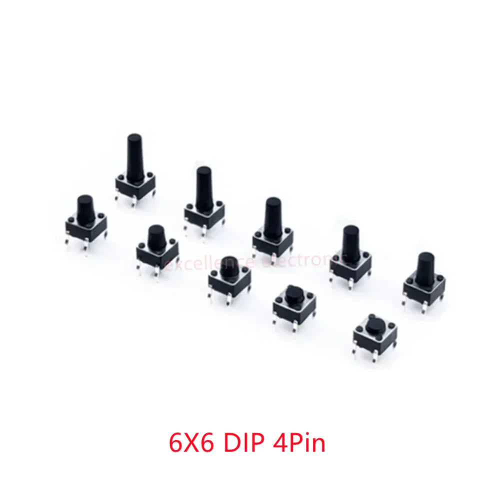 10 Models =100Pcs 6*6 Light Micro Touch Switch Set Push Button Switch Kit Height: 6*6*4.3MM~13MM  DIP SMD 2P/4P 6x6 Keys Tact
