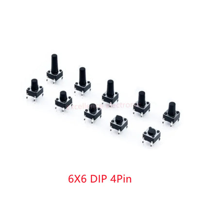 10 Models =100Pcs 6*6 Light Micro Touch Switch Set Push Button Switch Kit Height: 6*6*4.3MM~13MM  DIP SMD 2P/4P 6x6 Keys Tact