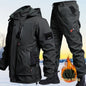 Autumn And Winter Solid Color Hooded And Velvet Assault Set Outdoor Labor Protection Suit Casual Mountaineering Work Suit