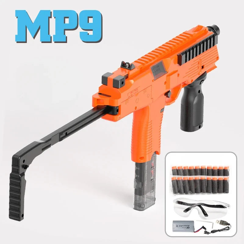 MP9 Toy Gun Electric Foam Dart Blaster Soft Bullet Submachine Gun Automatic Shooting Toys for Adults Teens Outdoor Battle Games