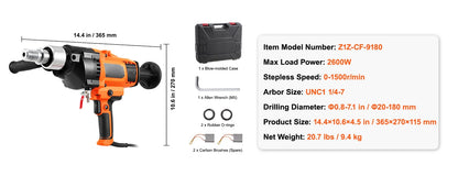 SucceBuy 2000W/2600W Handheld Core Drill Machine Drilling Diameter Wet&Dry Diamond Core Drill Rig Rugged Concrete Core Drill