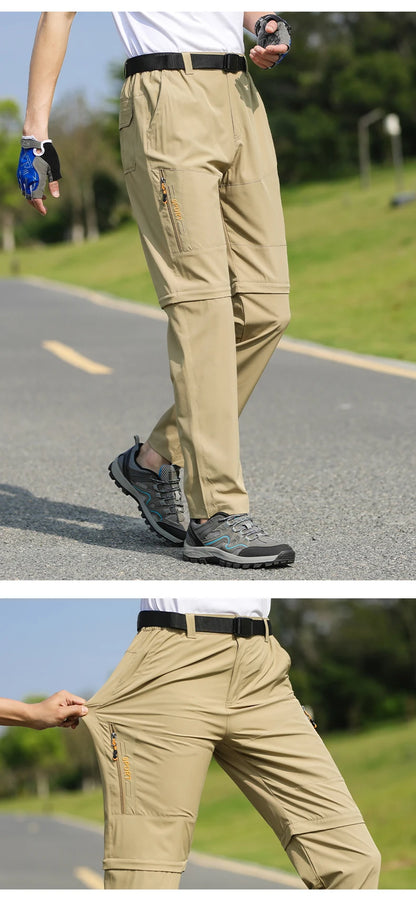Men's 2 in 1 Convertible Hiking Pant Quick Dry Elastic Outdoor Running Cargo Trouser Summer Waterproof Fishing Camping Plus Size