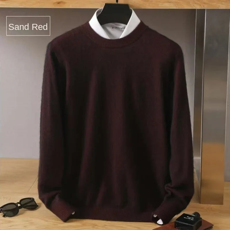 Men's 100% Pure Mink Cashmere Sweater O-Neck Pullovers Knit Large Size Mink Sweater Winter New Long Sleeve High-End Jumpers Tops