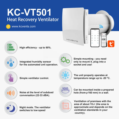 Decentralized Ventilation System With Heat Recovery Single Room ERV VT501