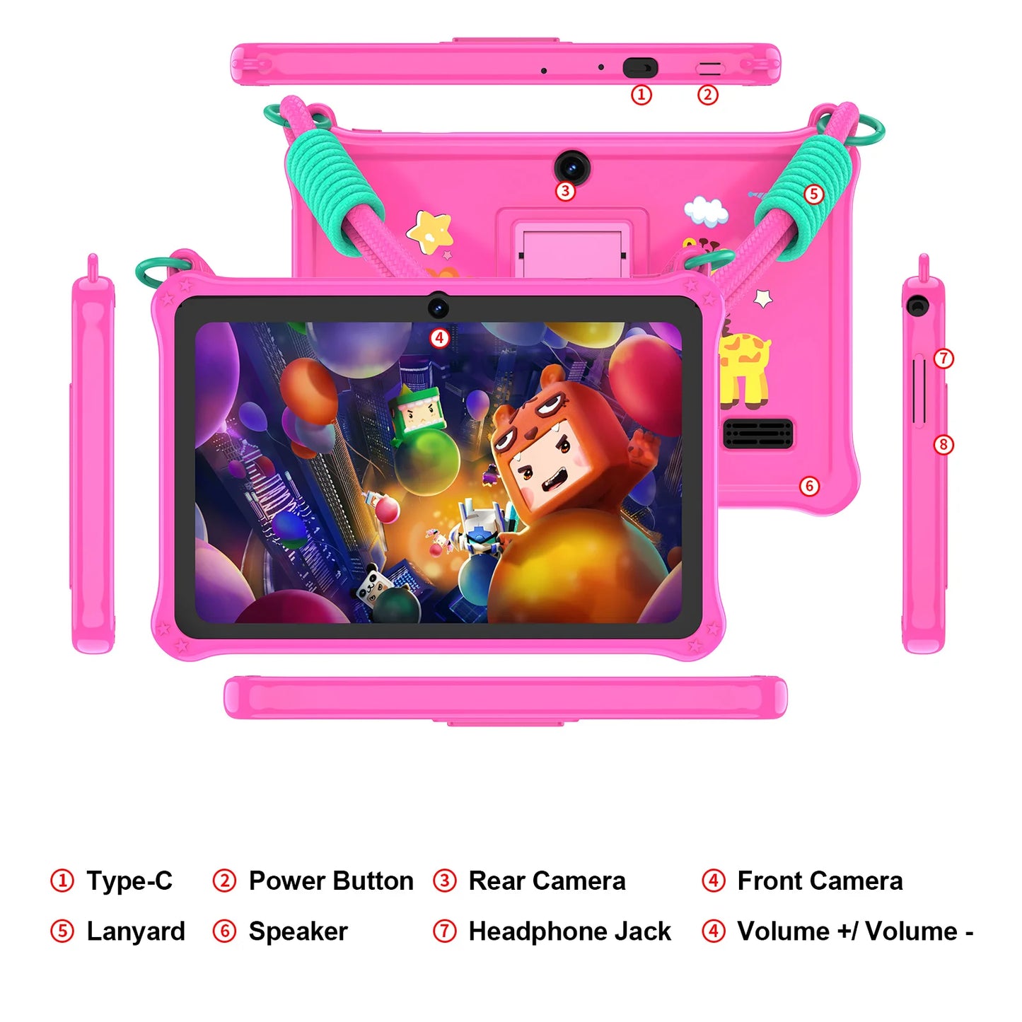 PRITOM Kids Tablet 7 inch Android 13 4GB (2+2 expandable) RAM 32GB ROM WiFi Bluetooth Learning Software Installed with Lanyard