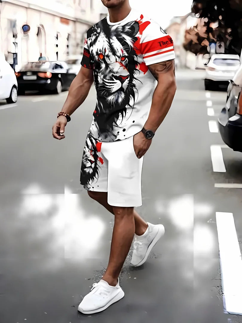 Hot Selling Men's Breathable Casual Short-Sleeved Shorts Set 3D Printed Outdoor Urban Street Top Shorts Casual Two-Piece Set