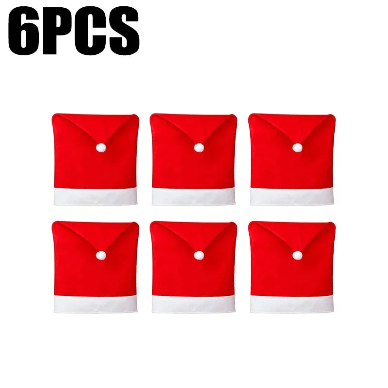 Santa Hat Chair Cover Red Non-woven Chair Back Cover Xmas Table Decoration Dining Chair Protector Christmas Party Supplies