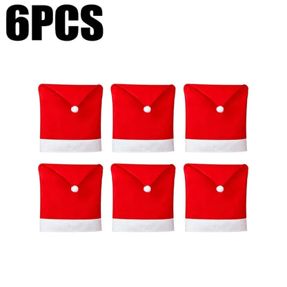 Santa Hat Chair Cover Red Non-woven Chair Back Cover Xmas Table Decoration Dining Chair Protector Christmas Party Supplies