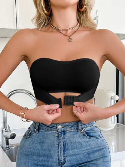 Summer Solid Color Strapless Wireless Women's Bra Bralette Front-Clasp Push up Bra Comfort Unpadded Bras