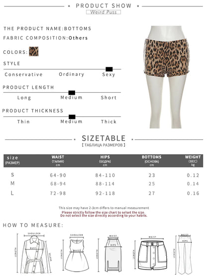 Weird Puss Sexy Sequins Shorts Women Leopard Print Patchwork Wild Skinny Basic Club Street Summer Midnight Sexy Trend Buttoms