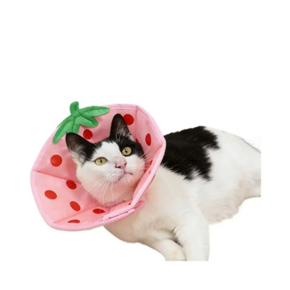 Cartoon Cat Elizabeth Collar Strawberry Bees Cat Neck Protective Circle Breathable Anti-Scratch Cat Dog Grooming Cover