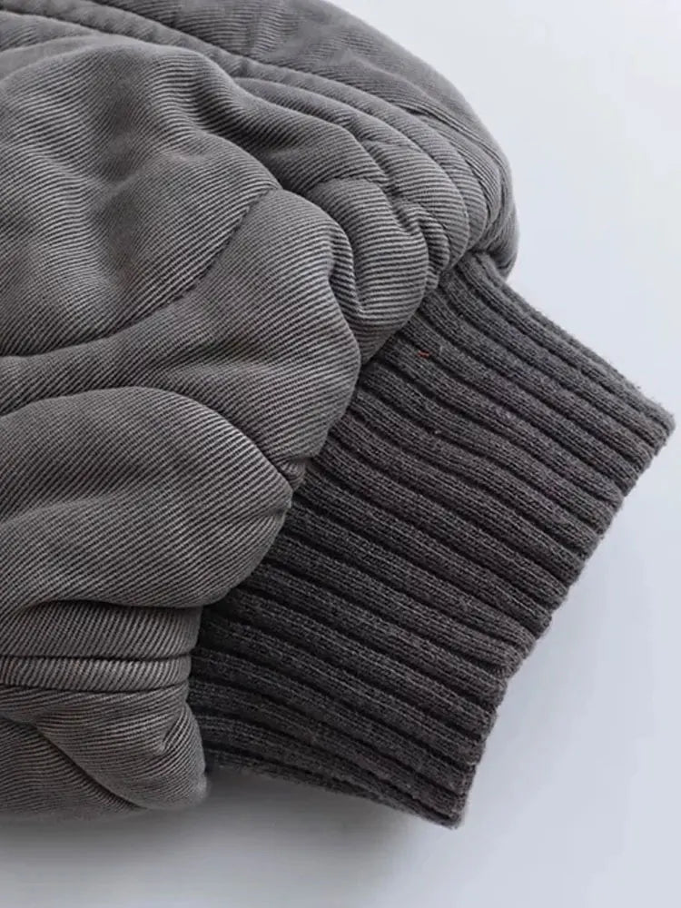 Women Fashion Oversized Thick Warm Quilted Bomber Jackets Coat Vintage Long Sleeves Snap-button Female Outerwear Chic Tops