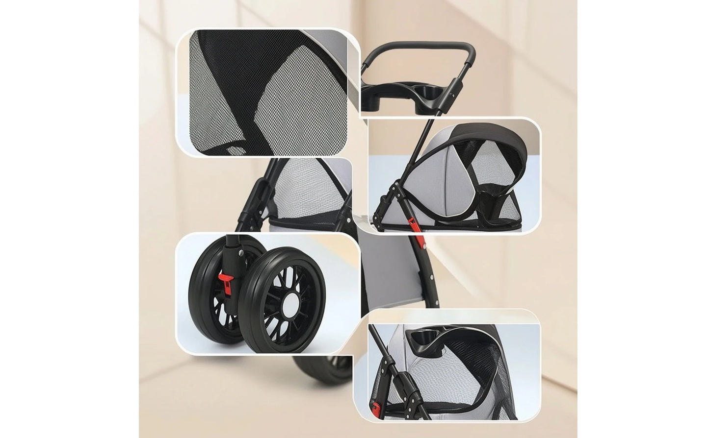 Pet Stroller with Storage Basket 4-Wheel Foldable Pet Stroller Collapsible Breathable for Small Dogs, Outdoor Walks, Travel