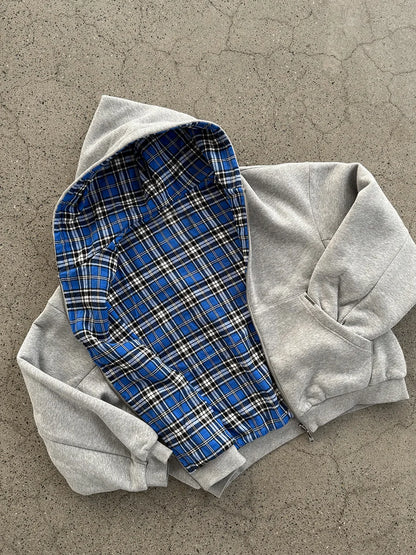 Mauroicardi Spring Oversized Reversible Hoodies Men Luxury Designer Clothing Hoodie with Plaid Lining Sweatshirt Streetwear 2025