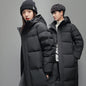 FGKKS 2025 Couple Winter Down Jacket Fashion Classic Slim Korean Style White Duck Down Men's Long Coat Women Hooded Outwear