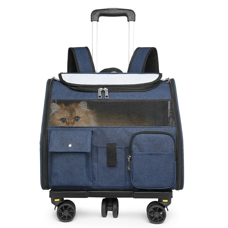 2-in-1 Rolling Pet Carrier Backpack with Wheels, Large Foldable Travel Bag for Dogs and Cats, Ventilated Backpack Carrier