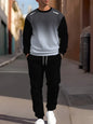 Autumn Casual Men's Long-Sleeve Set Trendy Gradient Print Outdoor Crew Neck Long-Sleeve Top & Casual Pants Two-Piece Set