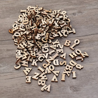 100Pcs Mixed Wooden A Z Letters  Wooden Numbers Letters Wood Letters for DIY Craft Wedding Party Home Decoration(English Letter)