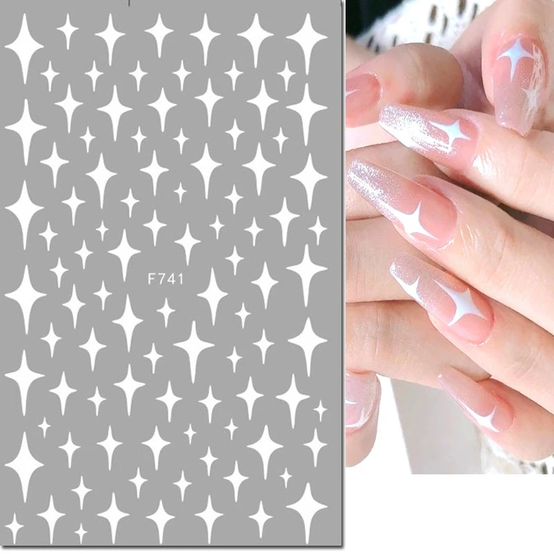 3d Nail Art Stickers Red Black White Love Hearts Stars Clouds French Full Tips Adhesive Nail Decals Slider For Manicure