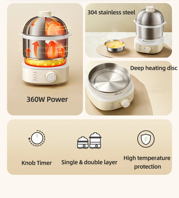 360W Electric Egg Boiler Breakfast Machine Multicooker Steamer Automatic Egg Cookers Home Egg Custard Steaming Cooker with Timer