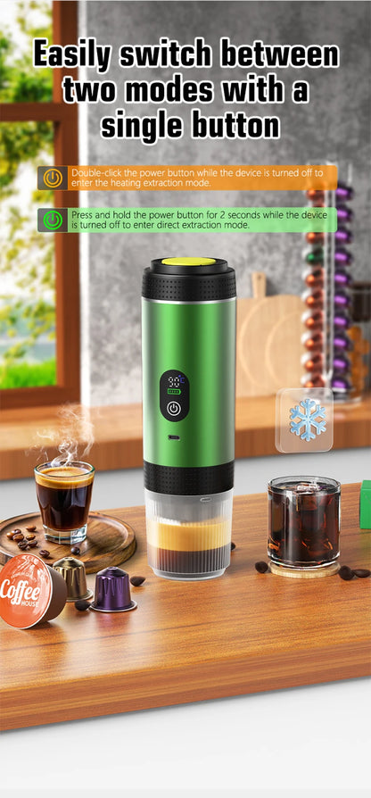 DENOKIN 3-in-1 Capsule Coffee Maker With Digital Display Portable Espresso Coffee Machine for Car & Home Camping Coffee Maker