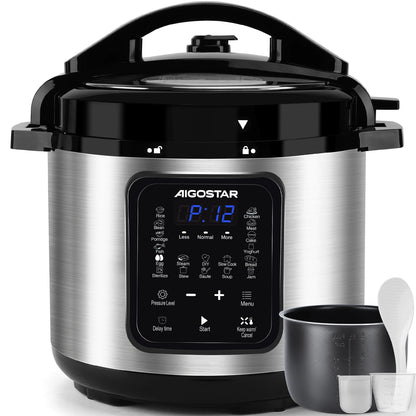 Aigostar Pressure Cooker 6L, 18-in-1 Multicooker, Keep Warm, Non-Stick Coating, Easy Cleaning, Digital Touchscreen, 1000W Pressu