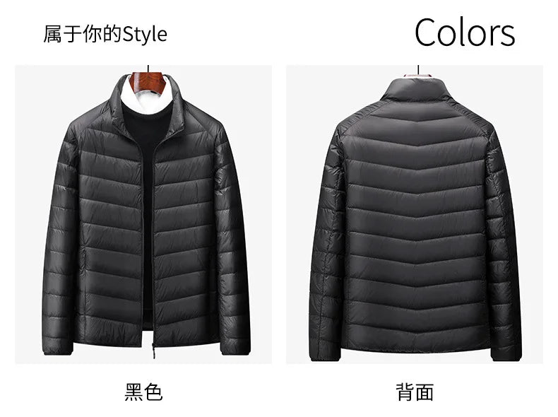 Men's Stand-Collar Hooded Lightweight Down Jacket for Winter - 90% Duck Down, Sporty, Warm & Versatile (Couple Style Available)