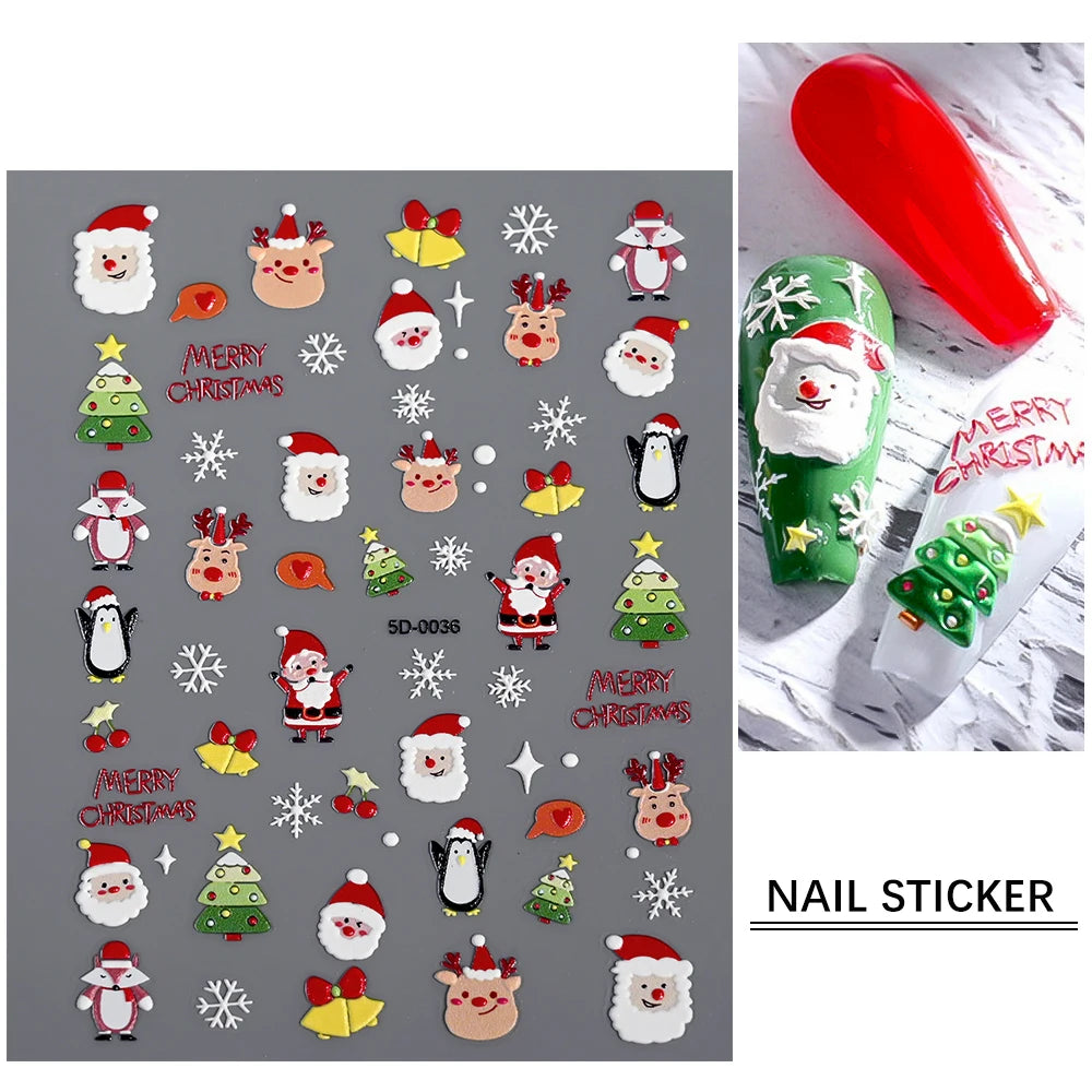 1sheet 5D Halloween Nail Stickers Pink/Green/Black Cartoon Pattern Nail Art Slider DIY For Sweet Cool Girl Cute Nail Decoration